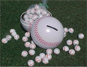 Baseball Bank Filled With Chocolate Baseballs