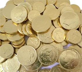 Gold Coins Chocolate Quarters & Half Dollars 32oz Made In The USA